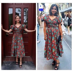 Ulla Johnson Cecile Midi Dress Tropical in Moon Flower Print size 2 puff sleeve